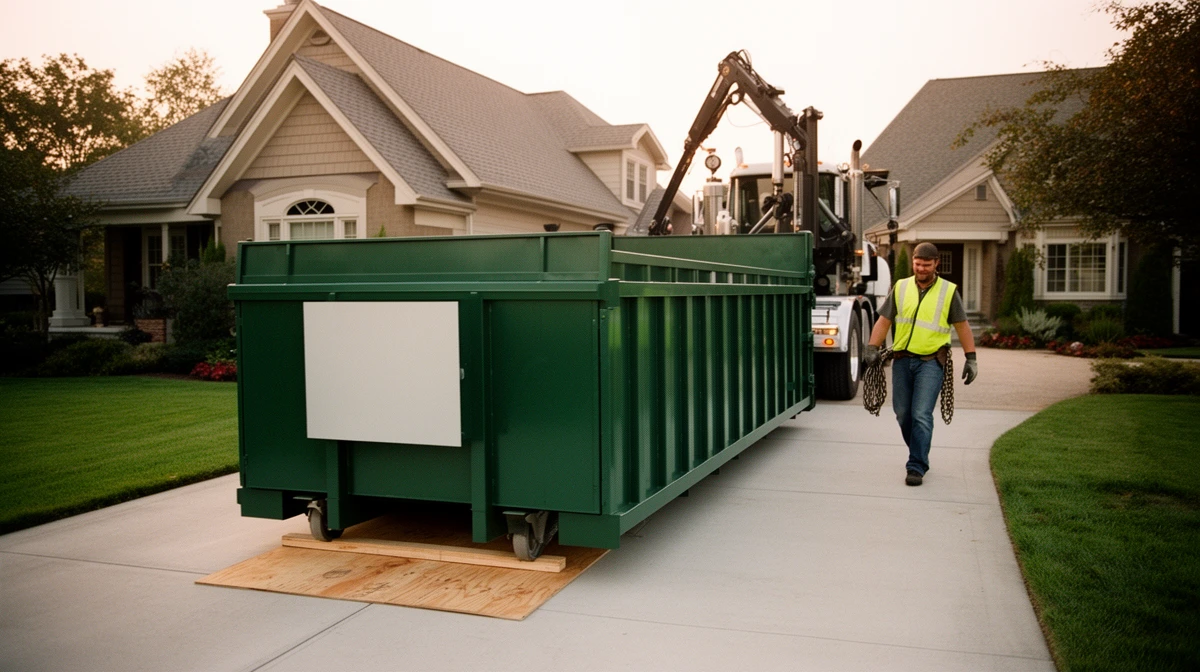 Desert Dumpster Rental roll-off dumpster delivered to a driveway
